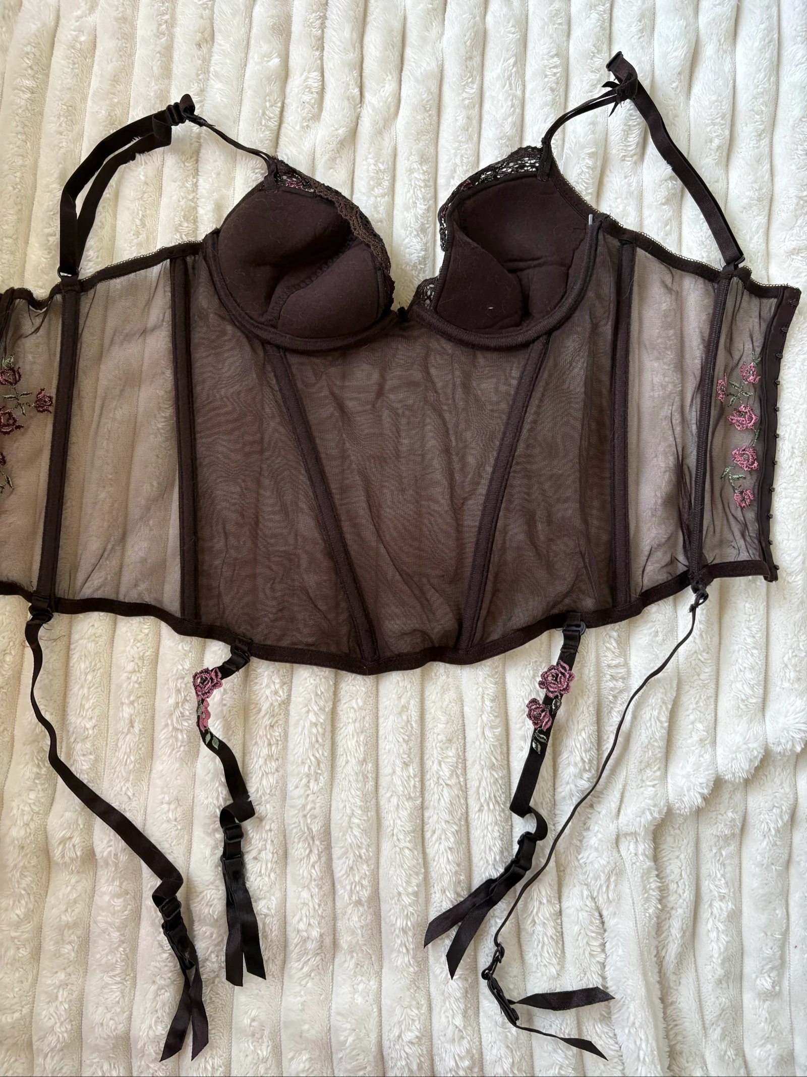 Bustier guêpière con portejarretes para mujer, estilo vintage con bordado de flores – photo 16